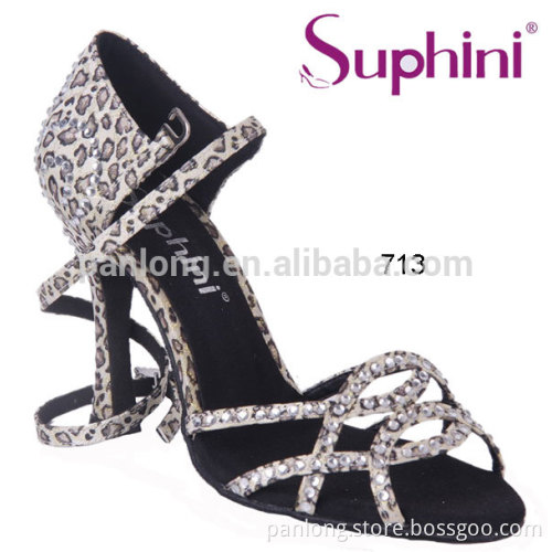 Suphini Leopard Satin Sport Dance Shoes Latin